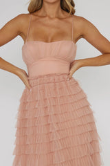 Vestido Midi em Camadas com Babados Garden Party Blush