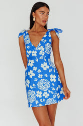 Minivestido con hombros atados Mykonos Morning con estampado floral Ocean