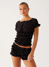 Top fruncido Natalia - Negro Lunares