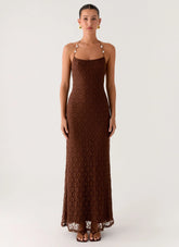 Maxivestido de encaje Prométeme - Chocolate