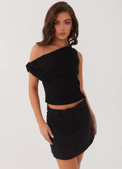 Top Marissa de lino de un solo hombro - Negro