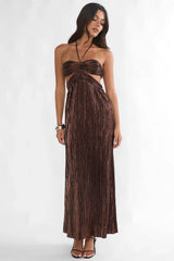 Vestido Maxi Halterneck Recorte Isle Dourado