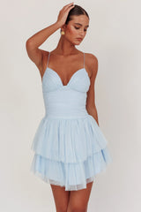 Minivestido fruncido de malla Nightingale azul bebé