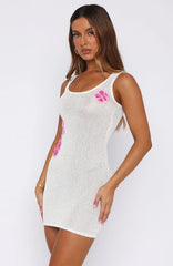 Minivestido de Malha Floral Fantasy com Lantejoulas Branco