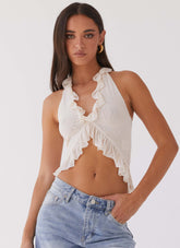 Top con volante de malla Tanya - Marfil