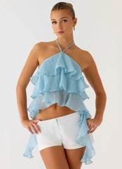 Inna Frill Halter Top - Aqua
