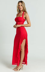 Vestido Midi Almarie - Vestido de Tule com Gola Halter em Vermelho