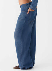 Calça Jeans Larga Elegant Ride – Lavagem Azul Vintage