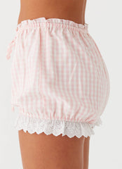 Pantalones Cortos Weston con Ribete de Encaje - Cuadros Vichy Rosa