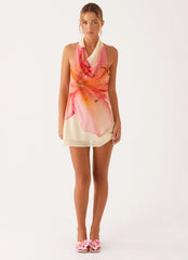 Minivestido Zofia con cuello vuelto - Estampado floral amarillo