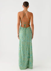 Vestido longo Vietta Sequin com alça fina - Verde-menta