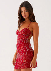 Minivestido con lentejuelas y tirantes Vietta - Rojo