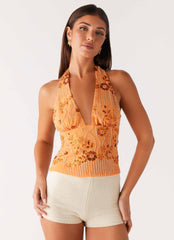 Top halter de lentejuelas Atlanta - Naranja
