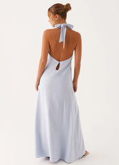 Vestido maxi de lino Golden Child - Azul