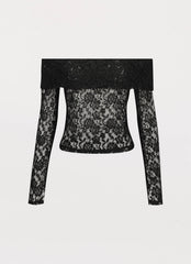 Top Zephyra Lace de manga larga - Negro