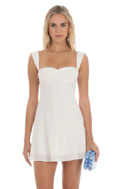 Lace Trim Wide Strap Dress in White