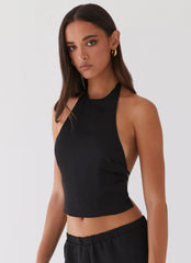 Top Bree de raso con cuello halter - Negro