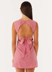 Minivestido Lotus con Lazo a la Espalda - Cuadros Vichy Rojos