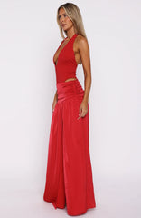 Vestido Longo Frente Única Know Your Power Vermelho Escuro