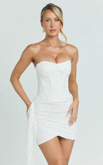 Minivestido Hazel - Vestido corsé palabra de honor de lentejuelas en color marfil