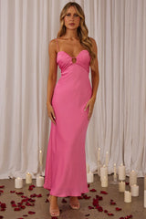 Maxivestido fruncido escote bustier "In A Daze" rosa fuerte