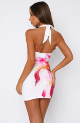 Minivestido Halter Flame In The Wind Fúcsia com Estampa Floral