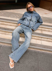Chaqueta Bomber de Mezclilla Waylon - Azul Lavado Medio