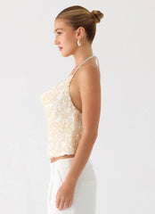 Top de lentejuelas Amelita - Marfil