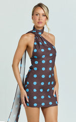 Minivestido Maddox - Vestido lencero con cuello tipo bufanda, espalda escotada y estampado de lunares