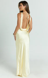 Adilah Maxi Dress - Cowl Neck Satin Dress in Butter Yellow