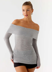 Top de punto Romeo Bardot - Gris
