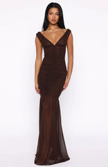 Maxivestido de malla Just A Peak color chocolate