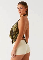 Blusa Gliese com Gola Drapeada - Estampa Floral Cibernética