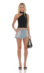 Saia-short Jeans Transpassada Azul Desbotado