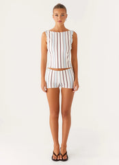 Minishort de cintura baixa Sun's Out - Listrado azul