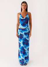 Saia Maxi de Chiffon Another Life - Floral Turquesa