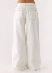 Jeans de mezclilla Neo de tiro bajo y pierna ancha - Color marfil