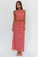 Falda larga Helios fruncida con lentejuelas Rose