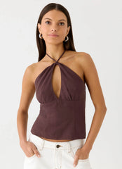 Top halter de lino Allira - Chocolate Drizzle