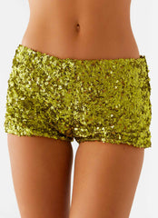 Shorts Mini Cintura Baixa de Lantejoulas After Midnight - Oliva