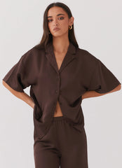 Camisa de satén Palm Cove - Chocolate