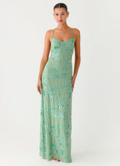 Vestido longo Vietta Sequin com alça fina - Verde-menta