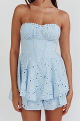 Romper Paris Muse fruncido en el busto bordado azul