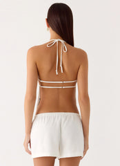 Top Halter con Lazos de Lino Millo - Marfil