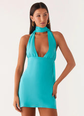 Minivestido con bufanda Melisande - Azul aguamarina