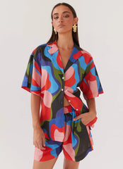 Camisa de lino extragrande Sweet Relief - Fantasía floral