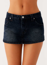 Minissaia de Sarja com Shorts embutido Tropics de Cintura Baixa – Azul Escuro Lavado