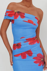 Vestido largo asimétrico floral azul Gala