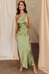 Vestido largo con abertura de un solo hombro Kamillia oliva
