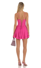 Vestido Corset Evasê Rosa Choque